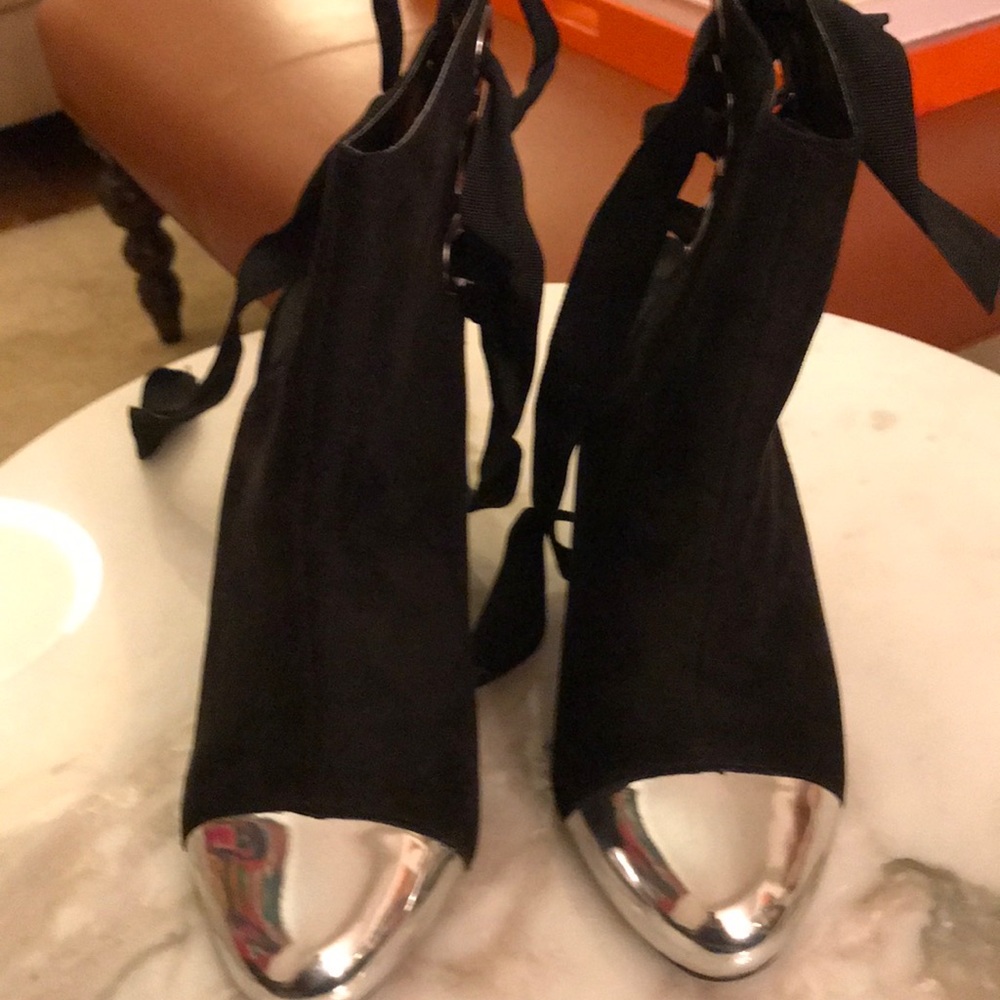 Black Bootie with Silver Toe and Lace Back
